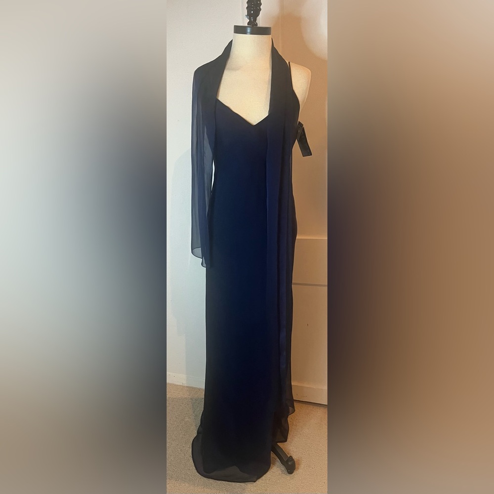 Vintage Laundry by Shelli Segal navy slip evening dress with matching wr…